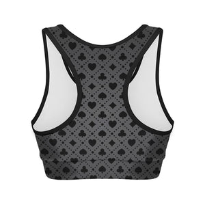 Black And Grey Playing Card Suits Print Women's Sports Bra