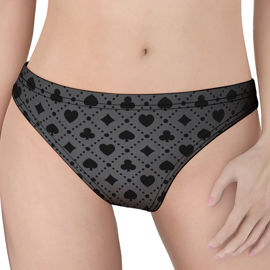 Black And Grey Playing Card Suits Print Women's Thong