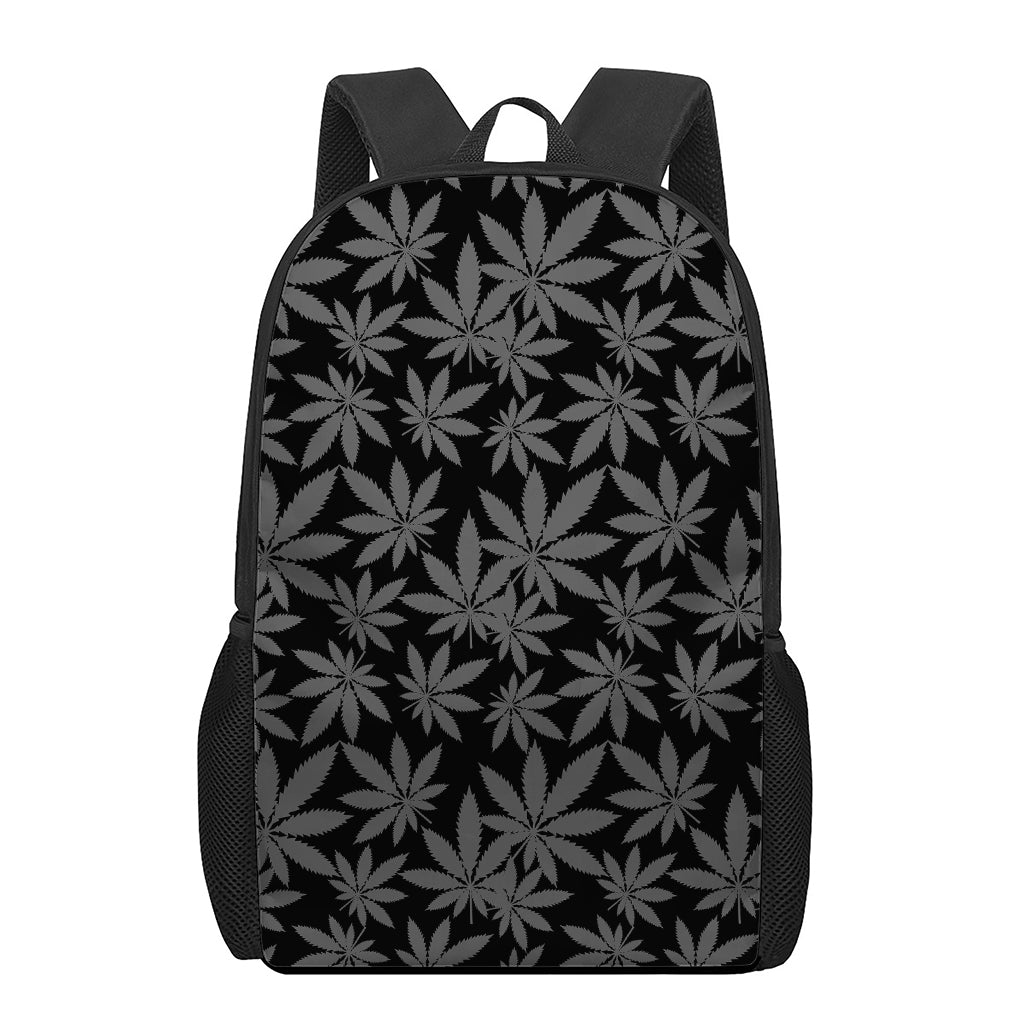 Black And Grey Pot Leaf Pattern Print 17 Inch Backpack