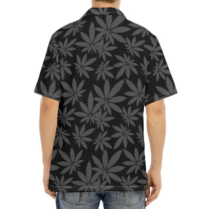 Black And Grey Pot Leaf Pattern Print Aloha Shirt