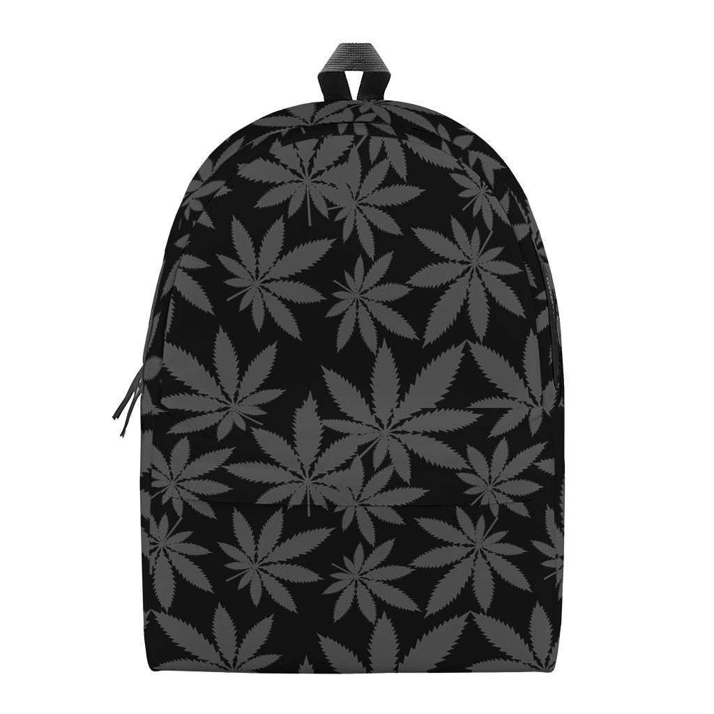 Black And Grey Pot Leaf Pattern Print Backpack