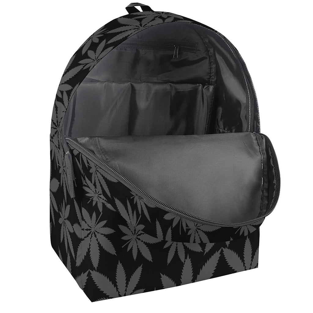 Black And Grey Pot Leaf Pattern Print Backpack
