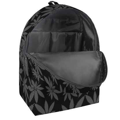 Black And Grey Pot Leaf Pattern Print Backpack