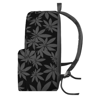 Black And Grey Pot Leaf Pattern Print Backpack
