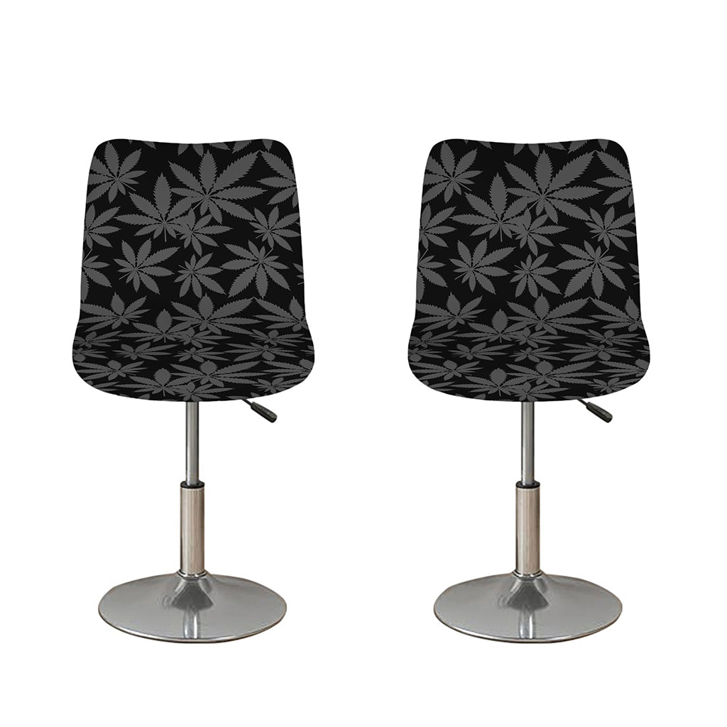 Black And Grey Pot Leaf Pattern Print Bar Stool Covers