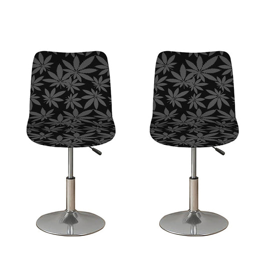 Black And Grey Pot Leaf Pattern Print Bar Stool Covers