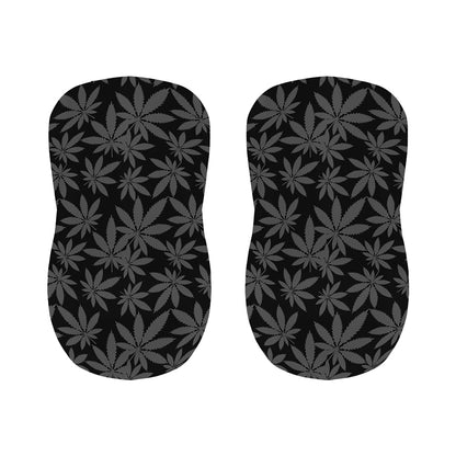 Black And Grey Pot Leaf Pattern Print Bar Stool Covers