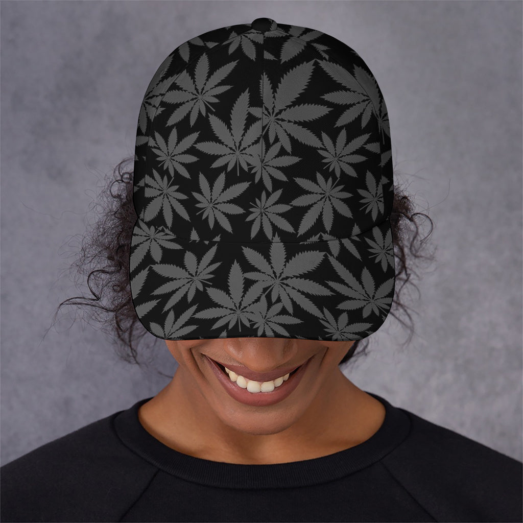 Black And Grey Pot Leaf Pattern Print Baseball Cap