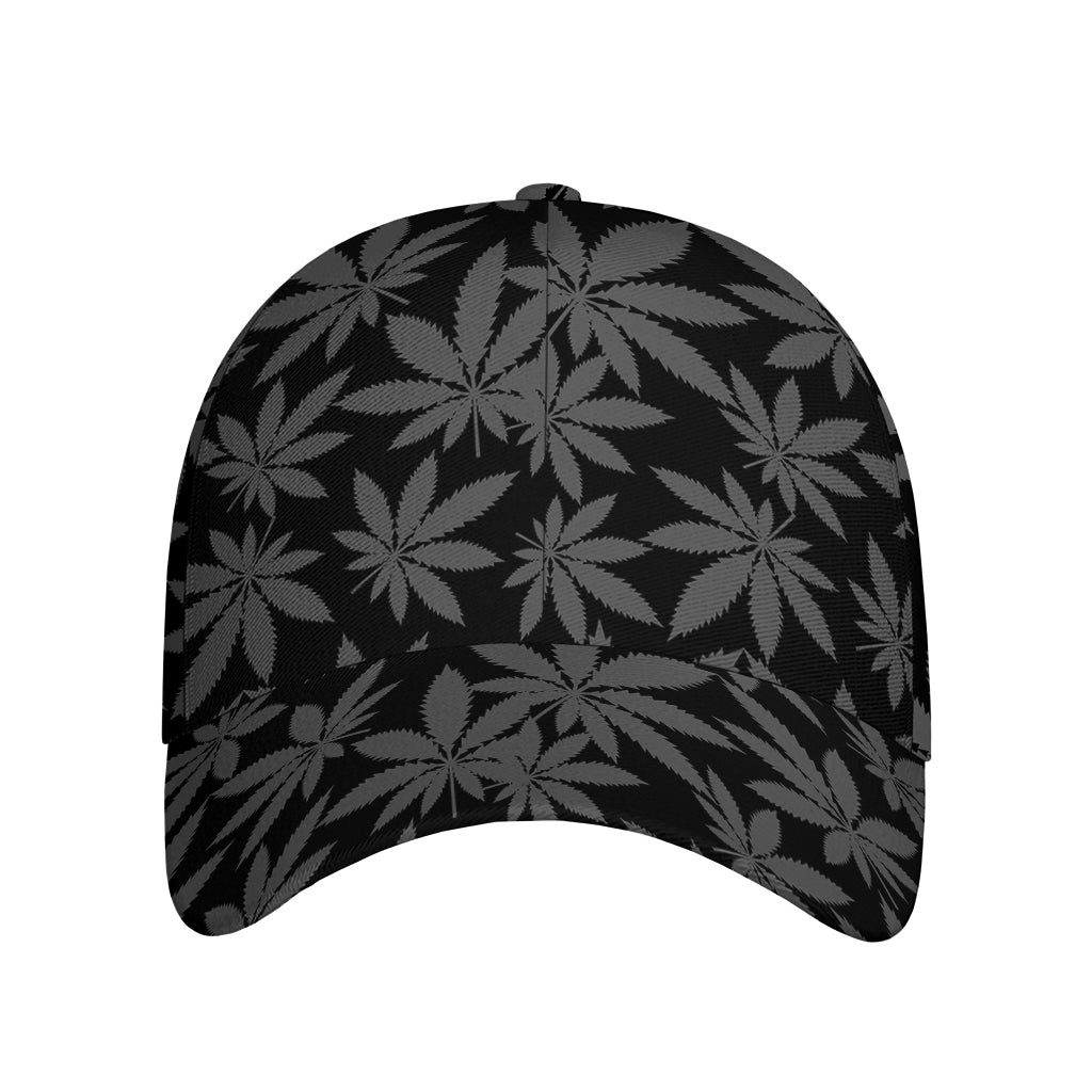 Black And Grey Pot Leaf Pattern Print Baseball Cap