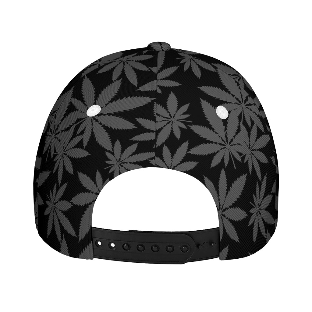 Black And Grey Pot Leaf Pattern Print Baseball Cap