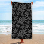 Black And Grey Pot Leaf Pattern Print Beach Towel