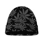 Black And Grey Pot Leaf Pattern Print Beanie
