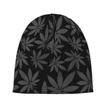 Black And Grey Pot Leaf Pattern Print Beanie