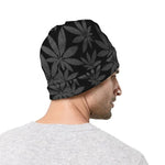 Black And Grey Pot Leaf Pattern Print Beanie