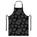 Black And Grey Pot Leaf Pattern Print Bib Apron With Pocket