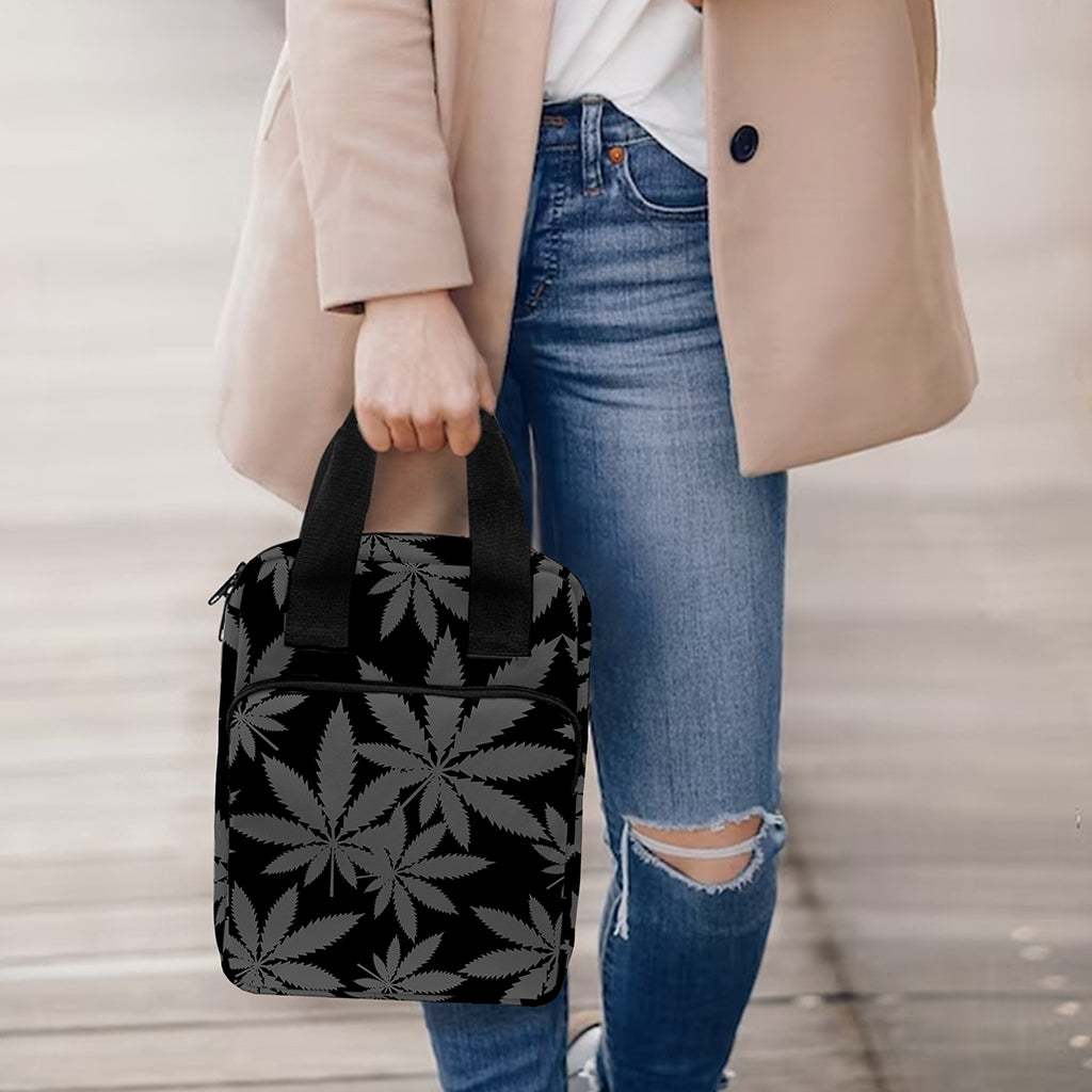 Black And Grey Pot Leaf Pattern Print Bible Tote Bag