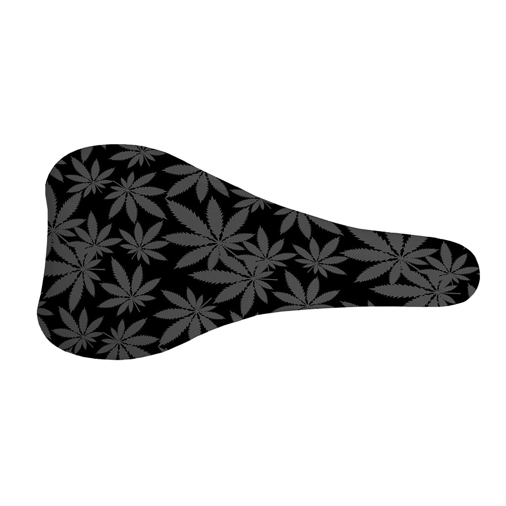 Black And Grey Pot Leaf Pattern Print Bicycle Seat Cover