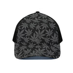 Black And Grey Pot Leaf Pattern Print Black Mesh Trucker Cap