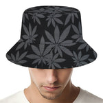 Black And Grey Pot Leaf Pattern Print Bucket Hat