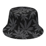 Black And Grey Pot Leaf Pattern Print Bucket Hat