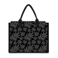 Black And Grey Pot Leaf Pattern Print Canvas Tote Bag