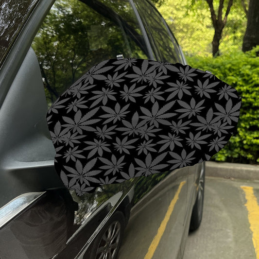 Black And Grey Pot Leaf Pattern Print Car Side Mirror Covers
