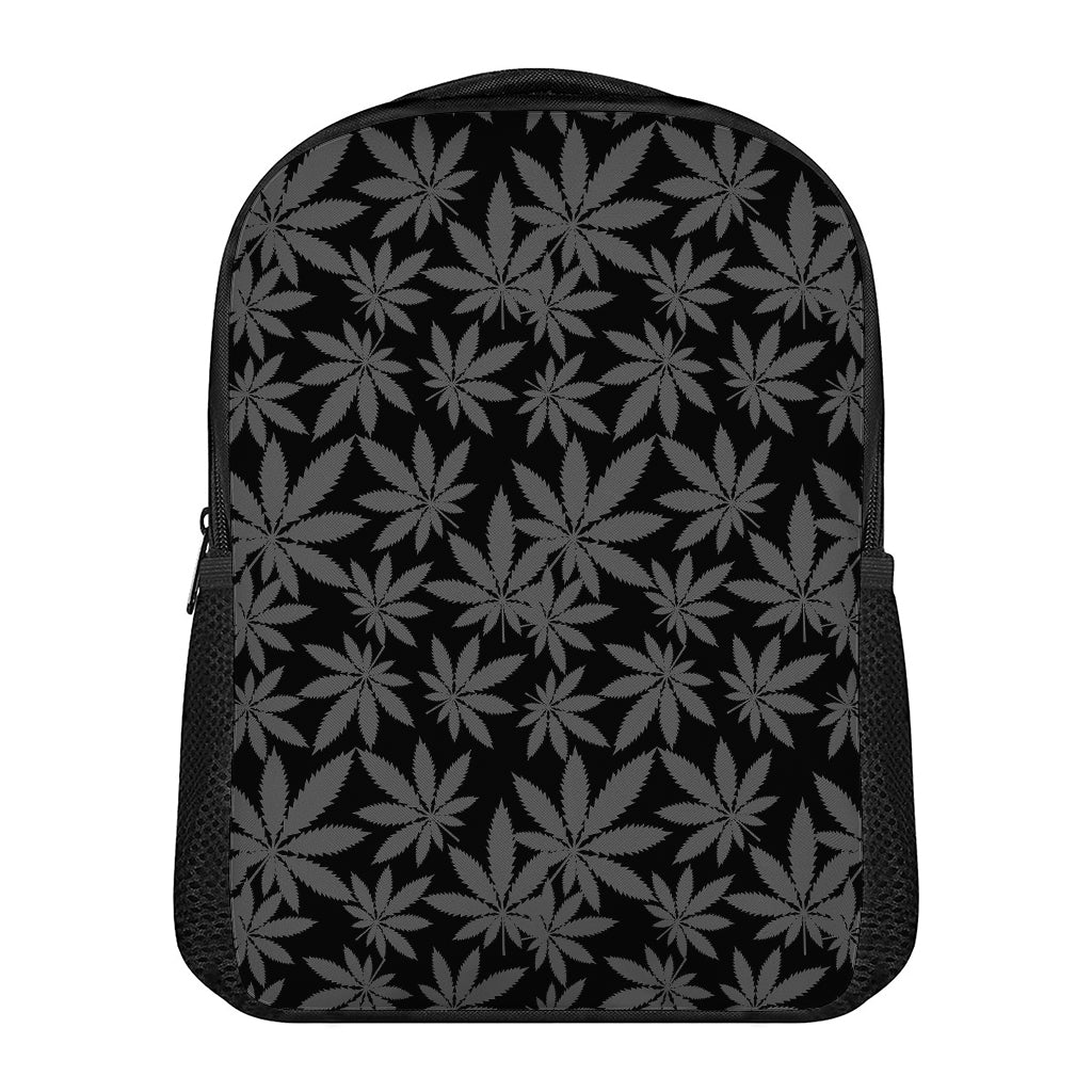 Black And Grey Pot Leaf Pattern Print Casual Backpack