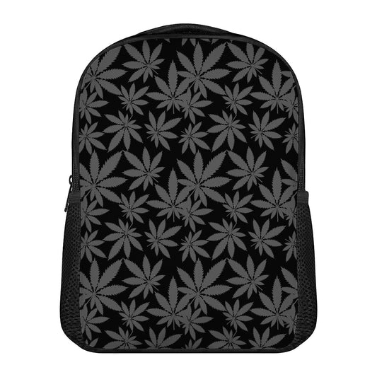 Black And Grey Pot Leaf Pattern Print Casual Backpack