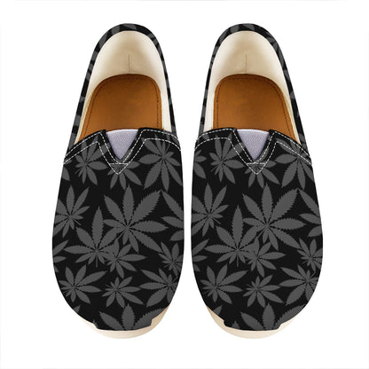 Black And Grey Pot Leaf Pattern Print Casual Shoes