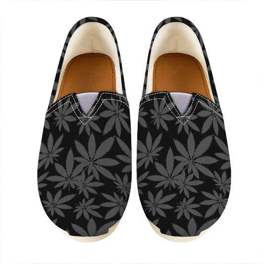 Black And Grey Pot Leaf Pattern Print Casual Shoes