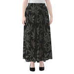 Black And Grey Pot Leaf Pattern Print Chiffon Maxi Skirt