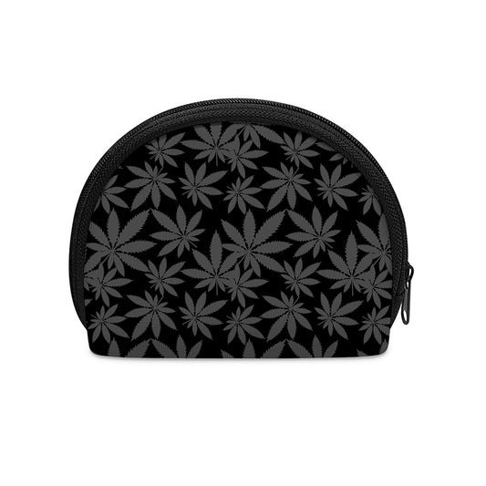 Black And Grey Pot Leaf Pattern Print Coin Purse