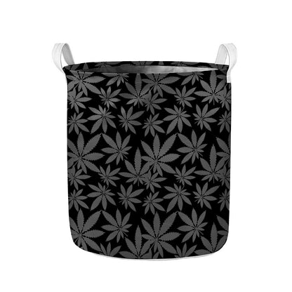 Black And Grey Pot Leaf Pattern Print Collapsible Laundry Basket