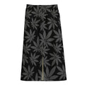Black And Grey Pot Leaf Pattern Print Cotton Front Slit Maxi Skirt