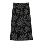 Black And Grey Pot Leaf Pattern Print Cotton Front Slit Maxi Skirt