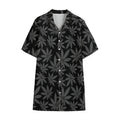 Black And Grey Pot Leaf Pattern Print Cotton Hawaiian Shirt