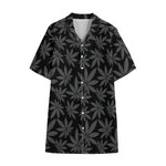 Black And Grey Pot Leaf Pattern Print Cotton Hawaiian Shirt