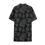 Black And Grey Pot Leaf Pattern Print Cotton Hawaiian Shirt