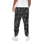 Black And Grey Pot Leaf Pattern Print Cotton Pants