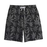 Black And Grey Pot Leaf Pattern Print Cotton Shorts