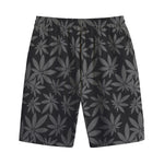 Black And Grey Pot Leaf Pattern Print Cotton Shorts