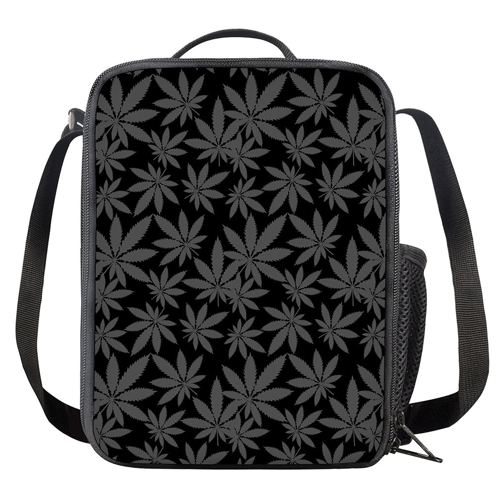 Black And Grey Pot Leaf Pattern Print Crossbody Lunch Bag