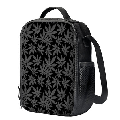 Black And Grey Pot Leaf Pattern Print Crossbody Lunch Bag