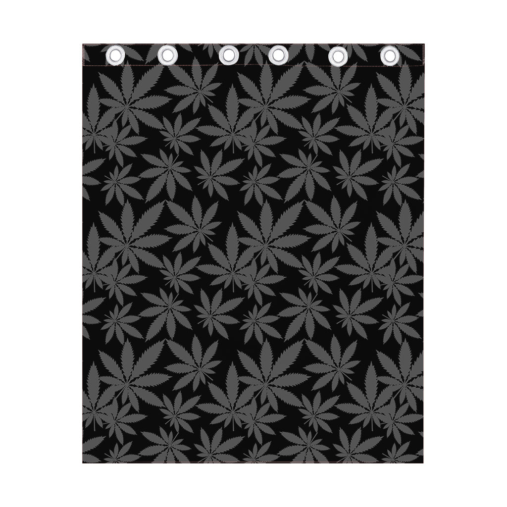 Black And Grey Pot Leaf Pattern Print Curtain