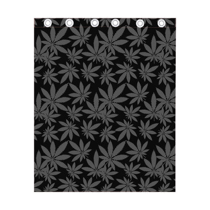 Black And Grey Pot Leaf Pattern Print Curtain
