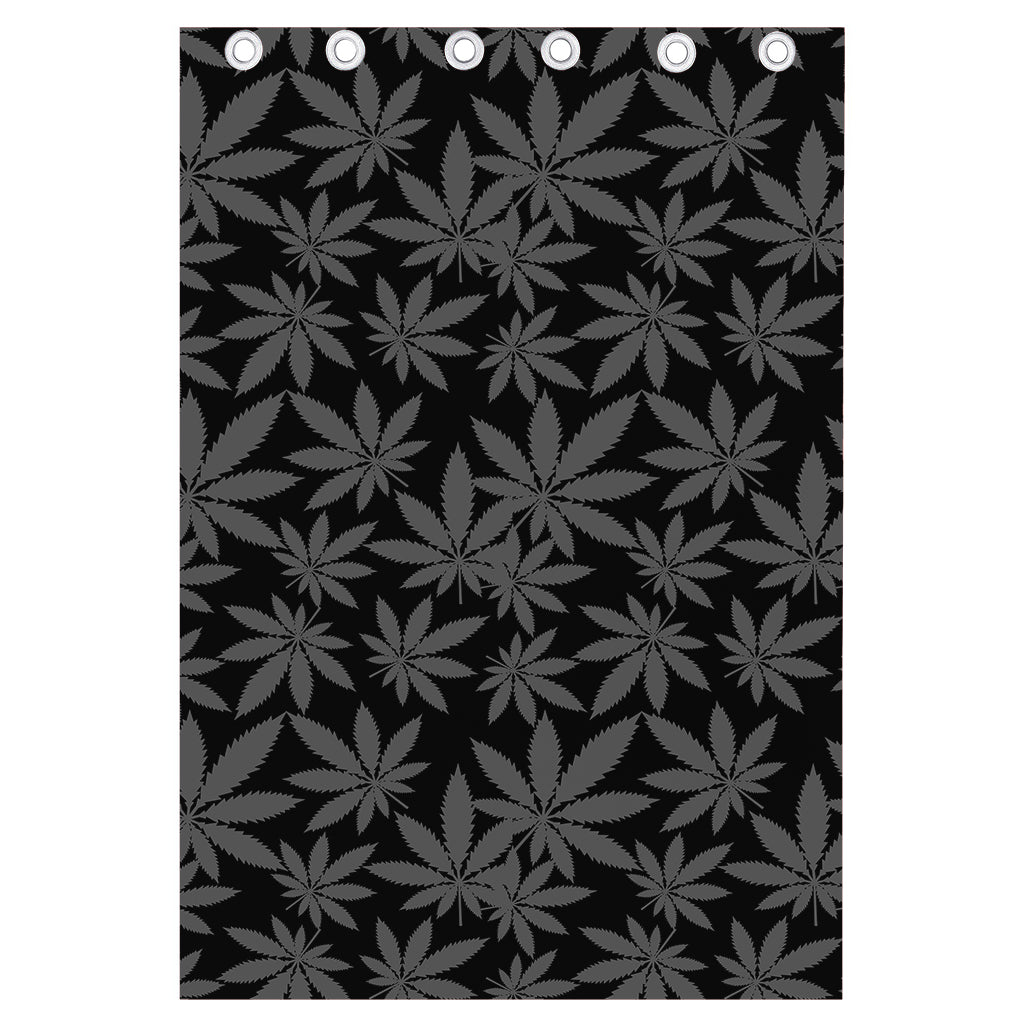 Black And Grey Pot Leaf Pattern Print Curtain