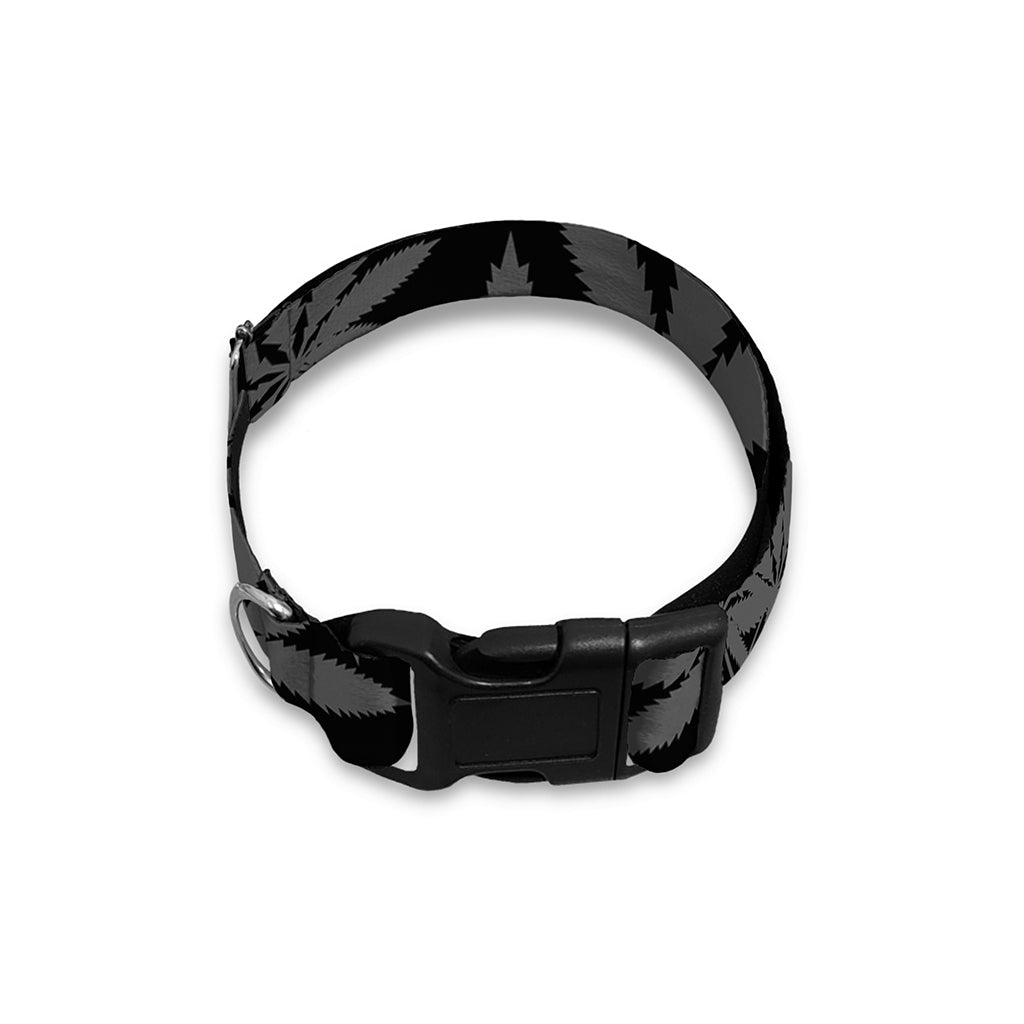 Black And Grey Pot Leaf Pattern Print Dog Collar