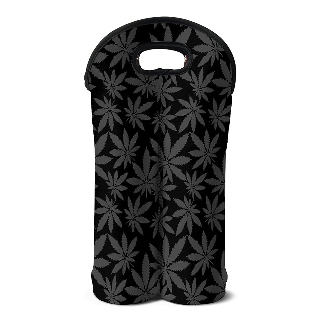 Black And Grey Pot Leaf Pattern Print Double Neoprene Wine Tote