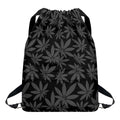 Black And Grey Pot Leaf Pattern Print Drawstring Backpack