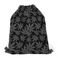 Black And Grey Pot Leaf Pattern Print Drawstring Bag